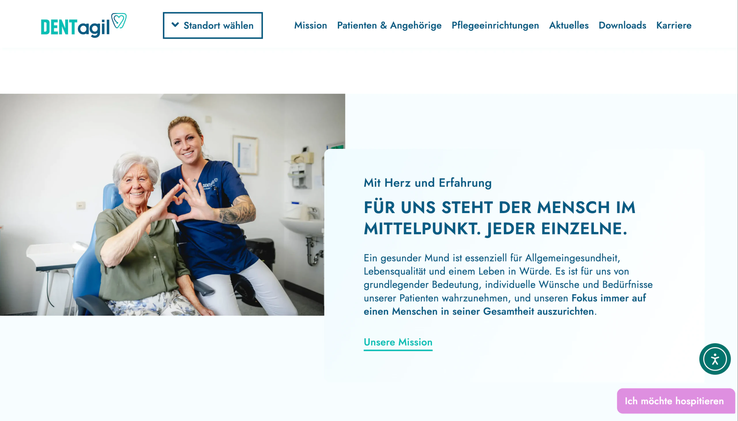 Referenzaufnahme der Startseite von DENTagil