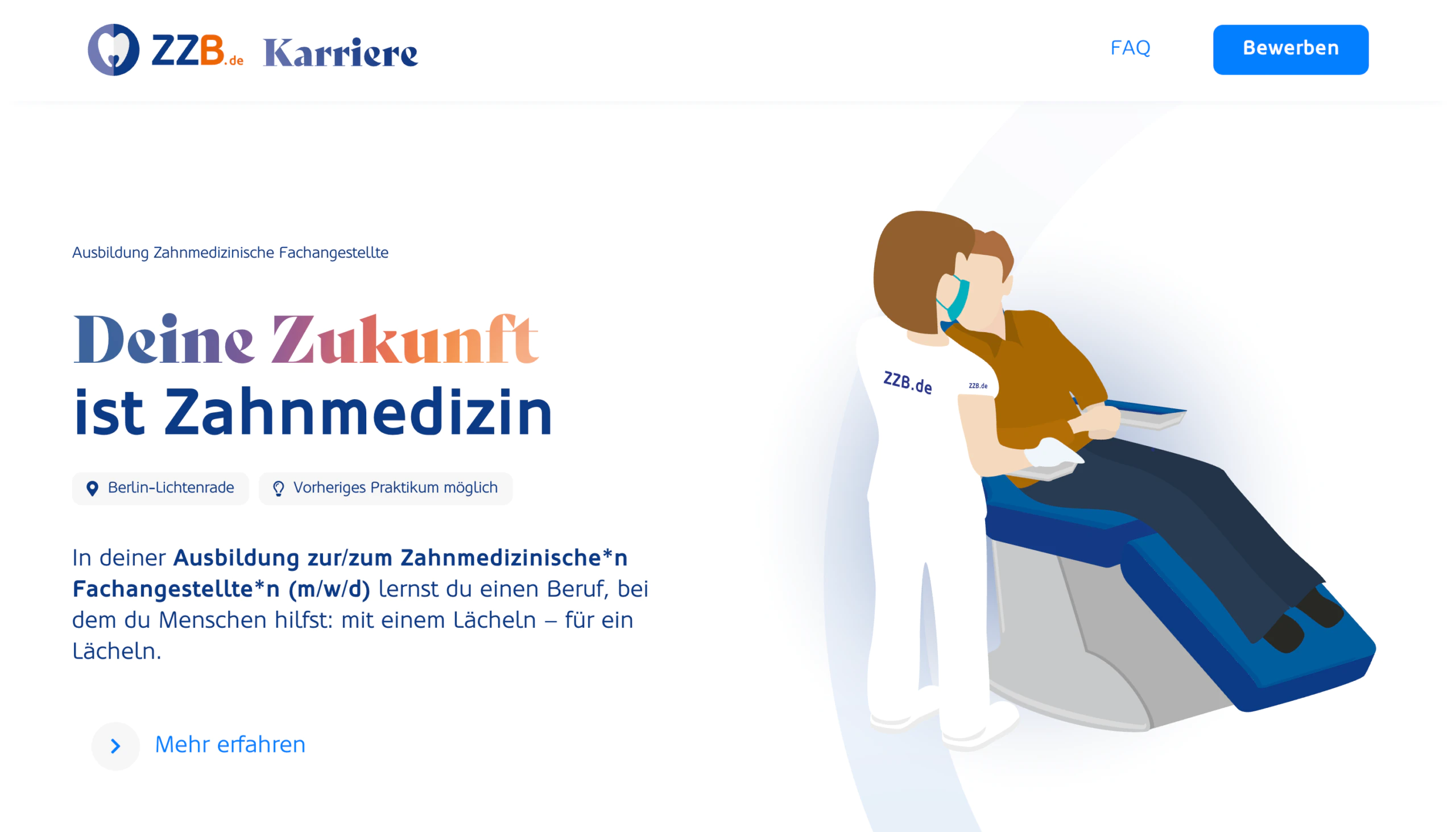 Referenzaufnahme des Karrierebereichs vom Zahnmedizinischen Zentrum Berlin